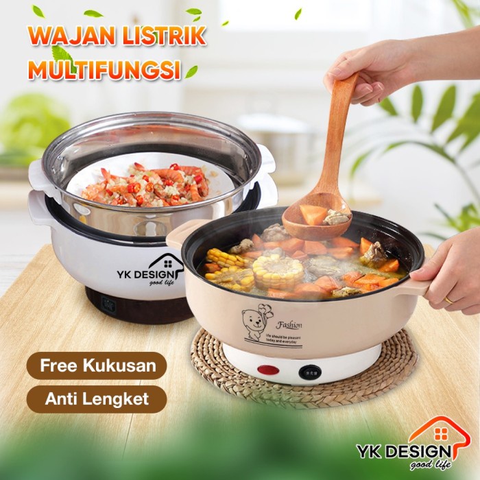YK DESIGN YK-803 Panci Listrik Serbaguna Free Kukusan Steamer Stainles