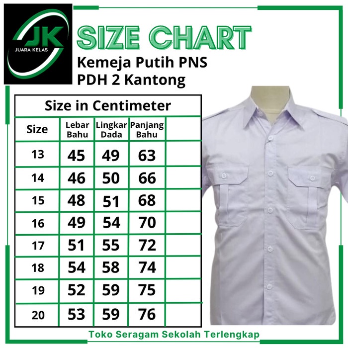 JTTOP" KEMEJA PUTIH PNS PDH LENGAN PENDEK BAJU KANTONG DUA ATAS PRIA WANITA
