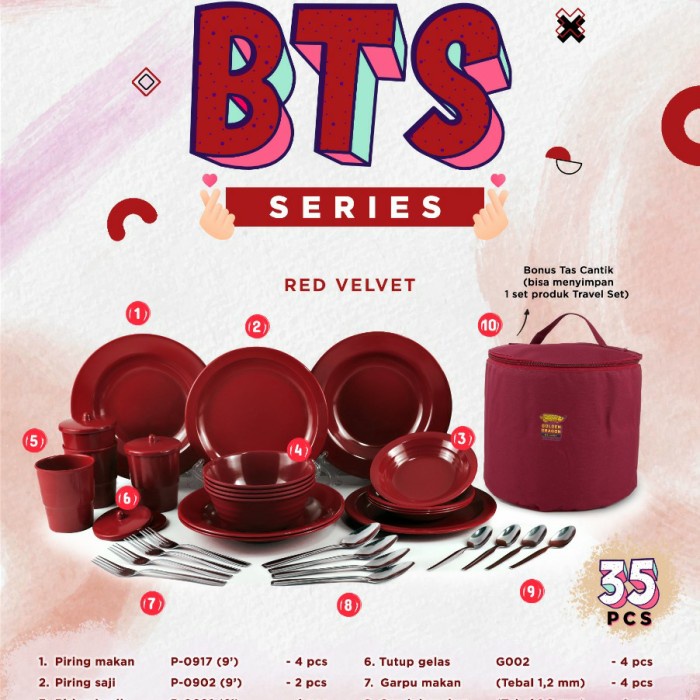 Melamin Set BTS Bawa Travel Set 35 pcs Golden Flying Fish