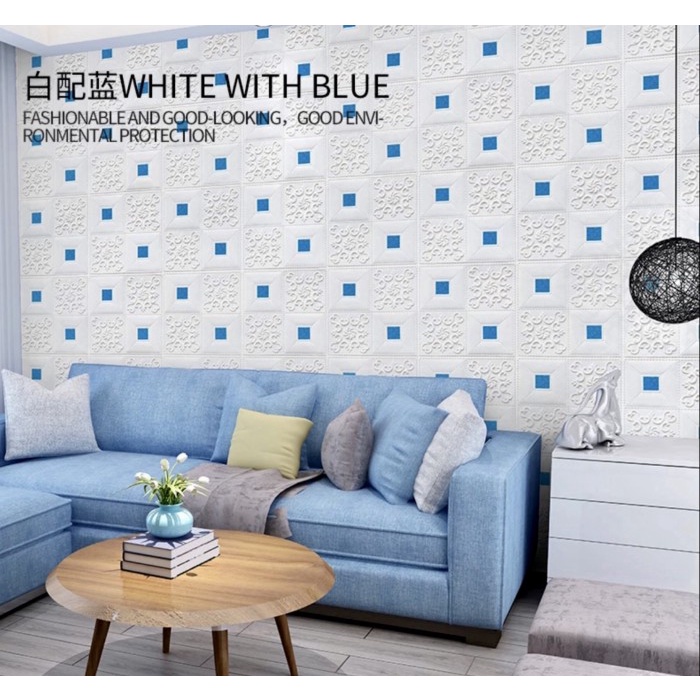 wallpaper sticker foam 3D batik variasi biru G3