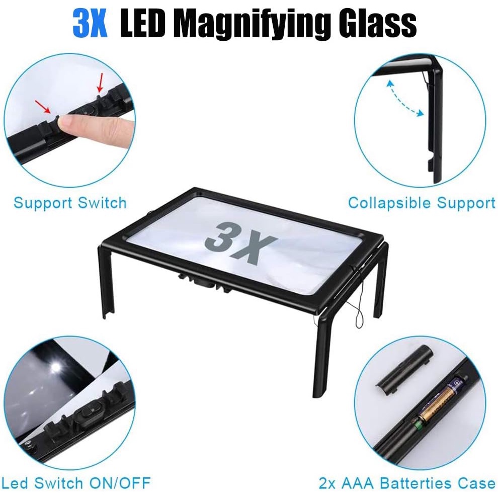 

YEN NewACALOX Kaca Pembesar Bentuk Meja untuk Baca Magnifier with 4 LED 3X - HL-A4