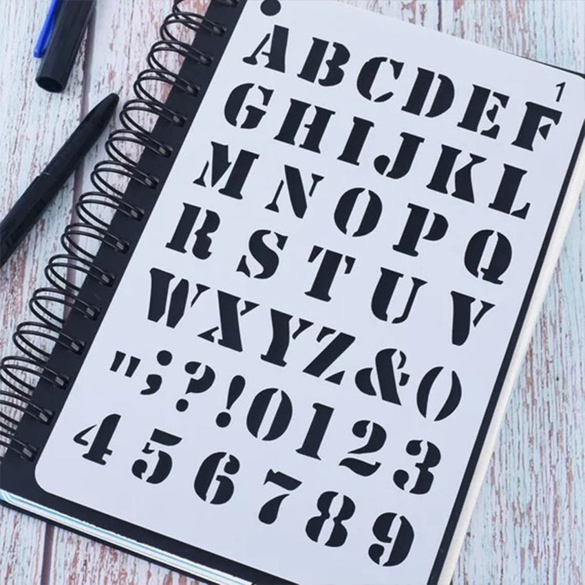

12Pcs/Set Penggaris Huruf & Angka Templates - Penggaris Sablon ABC - Lettering Stencil Set -