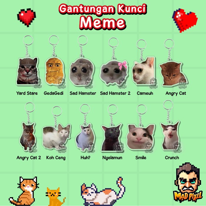 

STOK TERBATAS Gantungan Kunci Meme Kucing Akrilik / Acrylic KeyChain Lucu Sad Hamster / Geda Gedi /