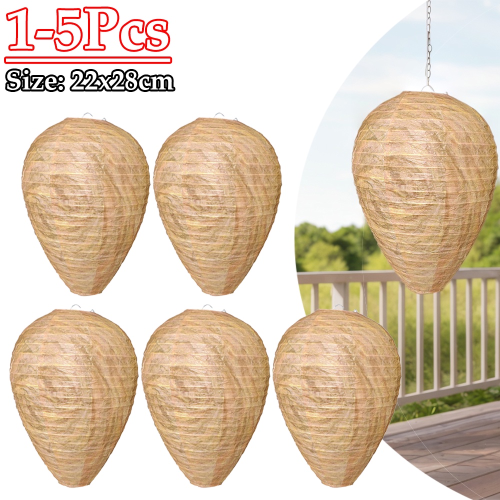 1-5Pcs Hanging Fake Wasp Nest Decoy Waterproof Hornet Fly Catcher Insect Paper Drive Beehive Paper L