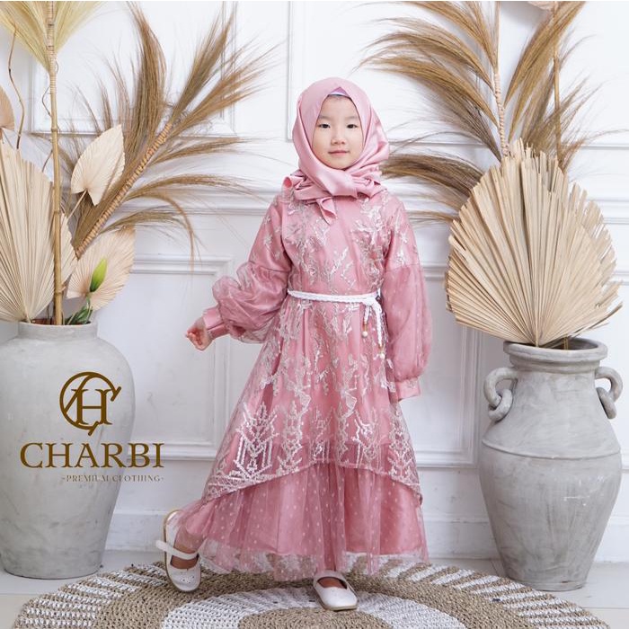 Gamis Karina Tulle Embroidery Payet Anak Anak + Pashmina