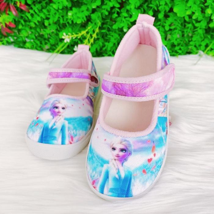 0SEPATU ANAK PEREMPUAN PRINCESS FROZEN ELSA / SEPATU SEKOLAH ANAK SLIP ON SLOP MOTIF PRINCESS