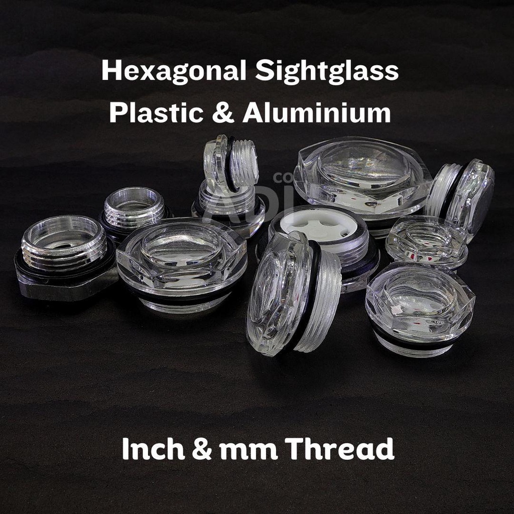 Hexagonal Sight Glass Plastic Aluminium 3/8inch 1/2inch 3/4inch 1 inch 22mm 24mm 26mm 30mm 33mm 42mm