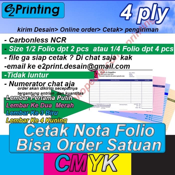 

Cetak Nota bon Full Warna 4 ply bisa order satuan