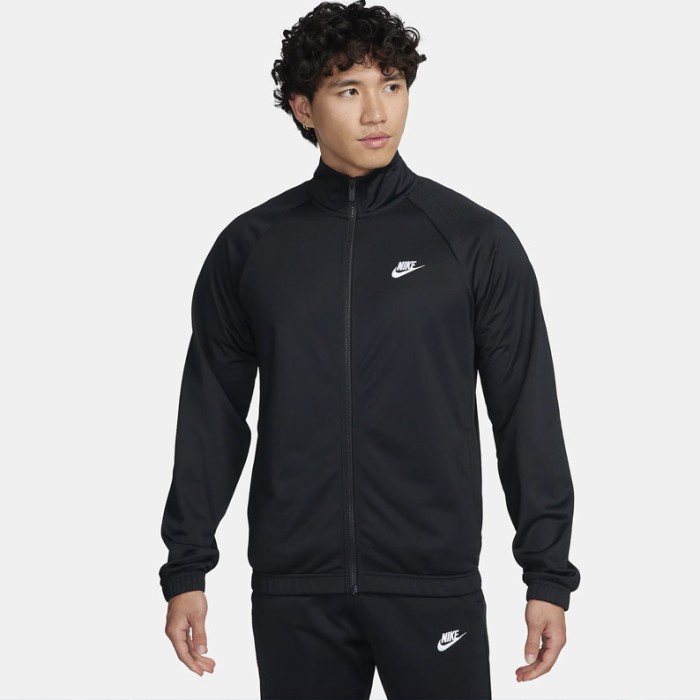 Jaket + Celana Nike Club Mens Poly Knit Tracksuit Black Original Terbaru