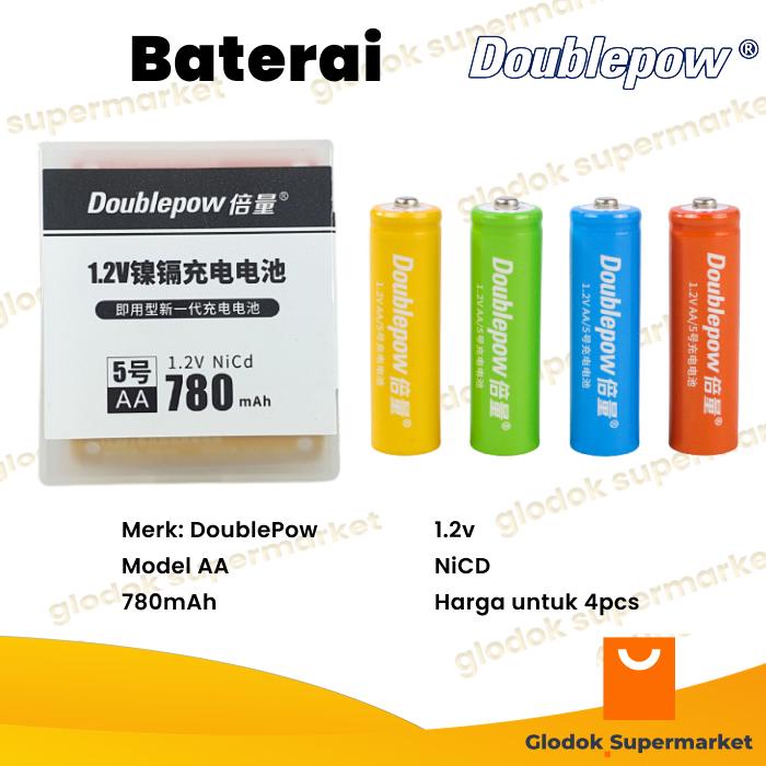 Baterai AA 4pcs 780 mAh Bisa dicharge Batu Batre Cas Doublepow Battery Rechargeable