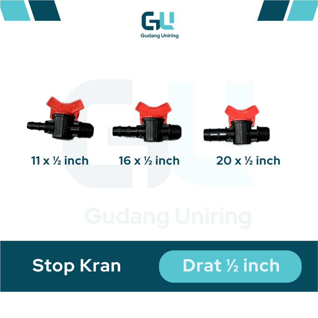 Stop Kran Valve Selang PE ke pipa PVC Drat 1/2 Inch