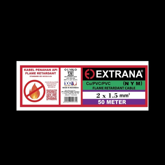Nym Extrana 2x1.5 @50m SNI/kabel 2x1,5 extrana