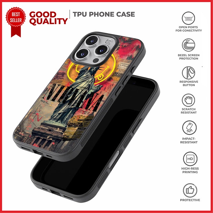 Case Casing iPhone 16 15 14 13 12 11 XR SE 4 Pro Max Mini Plus Nirvana Liberty AH0249 Custom N3
