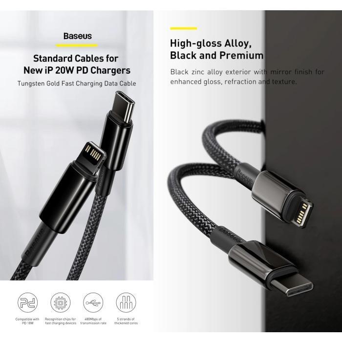 BASEUS TUNGSTEN GOLD KABEL DATA IPHONE TYPE-C TO LIGHTNING 20W FAST CHARGING BRAIDED 100% ORIGINAL