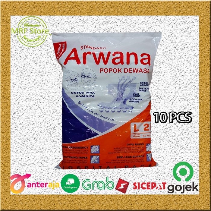 10 Pcs Popok Merk Arwana Perekat Dewasa//Pampers Dewasa Size L
