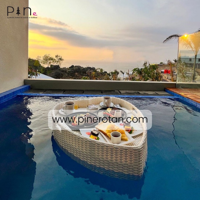PREMIUM Nampan Apung Rotan Sintetis / Floating Breakfast - Love Floating Tray