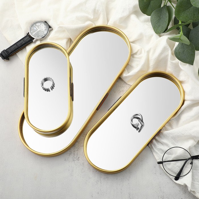 PREMIUM nampan Baki emas rosegold oval Bulat dengan kaca / oval mirror gold tray / oval rosegold