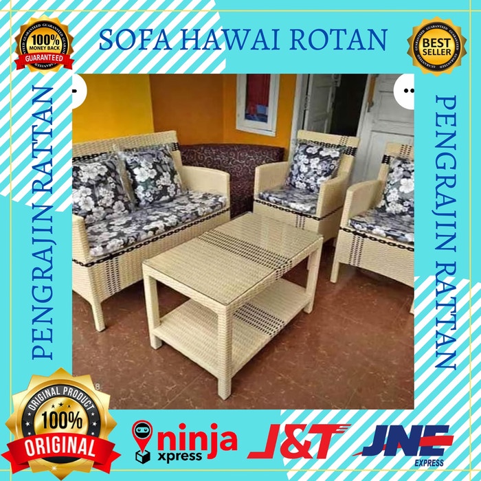 PREMIUM 1 Set Kursi Korsi Bangku Sofa Hawai Santai Rotan Sintetis Furniture Set Meja Panjang Teras