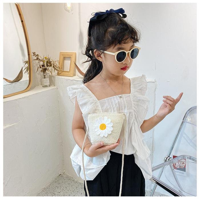 PREMIUM Tas Selempang Anak Bahan Rajut Model Korea Motif Bunga/Slingbag Fashion Anak Gaya Korea/Tas