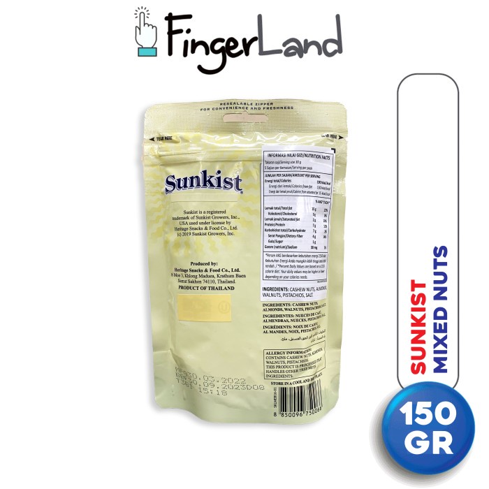 

SUNKIST Dry Roasted & Light Salt Mixed Nuts 150 gram Kacang Panggang