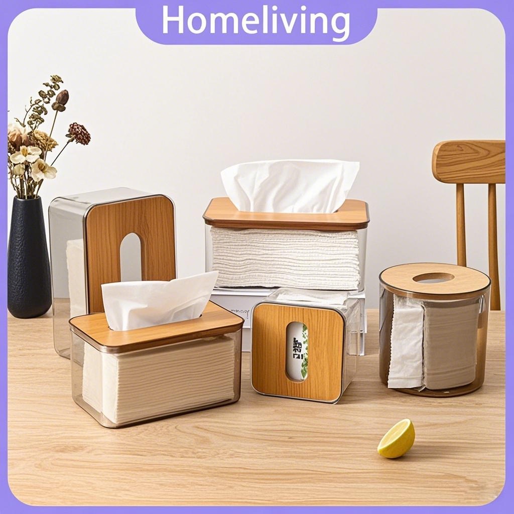 Homeliving Tempat Tissue Kotak Tisu Kayu Transparan Box Tissue Kamar Mandi Dapur Tempat Tissue