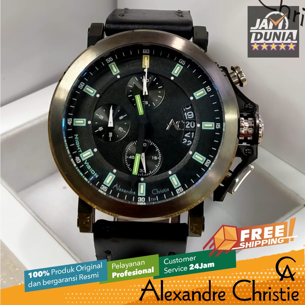 JAM TANGAN PRIA ALEXANDRE CHRISTIE ORIGINAL CHRONO KULIT JAM AC ORI SILVER BLACK 9200 AC 9200 AC9200