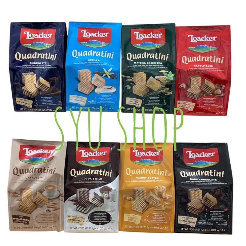 

A Loacker Quadratini 125 Gr Napolitaner Dark Chocolate Cocoa Milk Matcha Greentea Green Tea Peanut