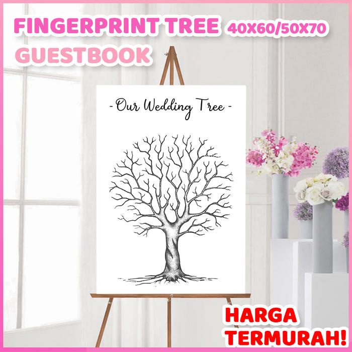 SALE  KANVAS WEDDING TREE FINGERPRINT GUEST BOOK 50X70 CM CANVAS LUKISAN POHON SIDIK JARI FINGER