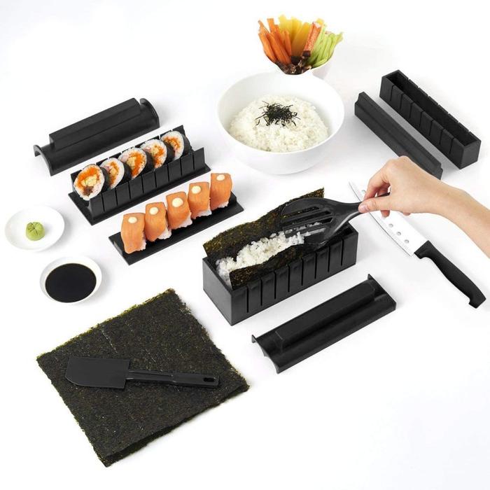 SUSHI MAKER PROFESSIONAL 10 SET / CETAKAN SUSHI LENGKAP Alat Bulat Hitam Plastik