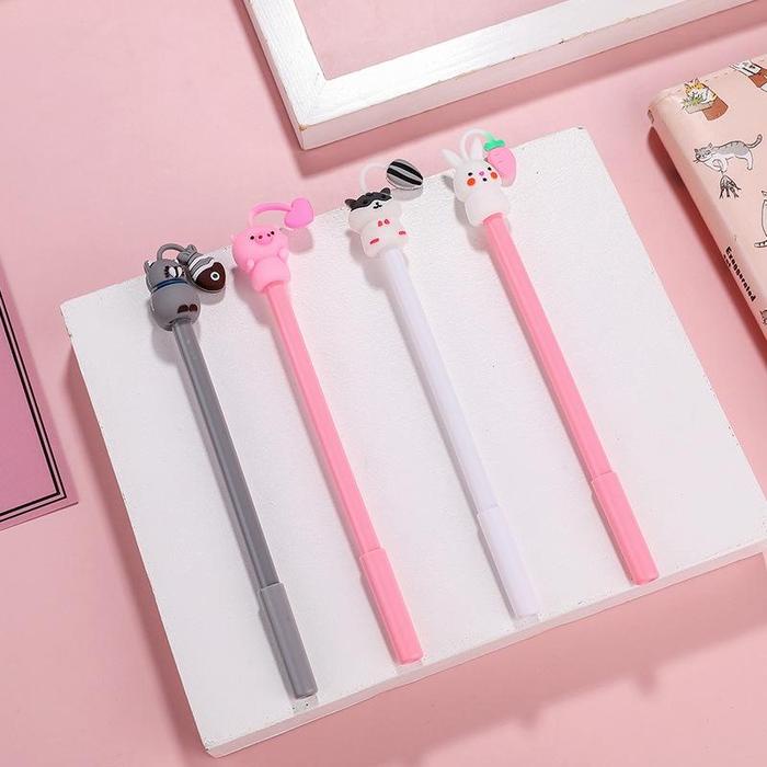 

Mmm- Bundling 1Pcs 12Pcsmix Pena Gel Karakter Binatang Lucu Hitam Pulpen Tinta