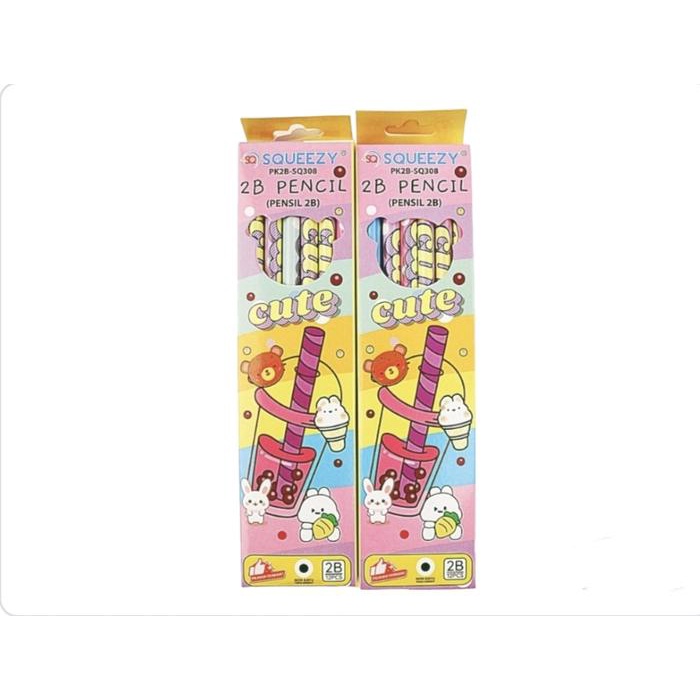 

1 Box 12 Pcs Pensil 2B Squeezy Karakter Cute Ujung Penghapus Sekolah