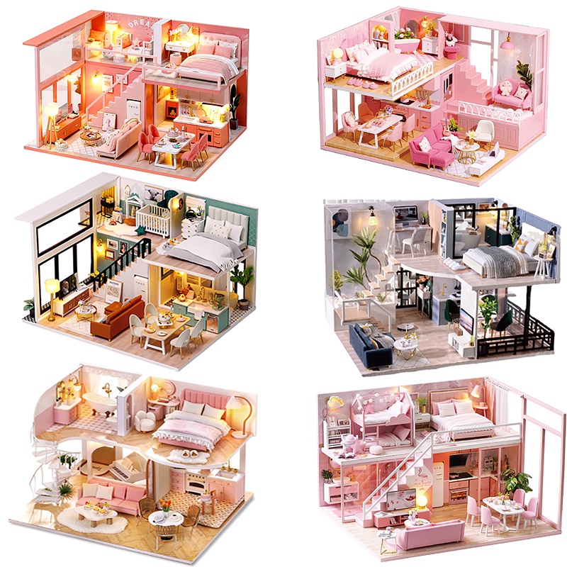 Mini Doll House DIY Handmade Duplex Apartment Production 3D Puzzle Assembly Building Toy Decoration