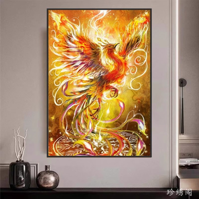 Terlaris DIY Diamond Painting Full burung phoenix api 50x65 cm D163