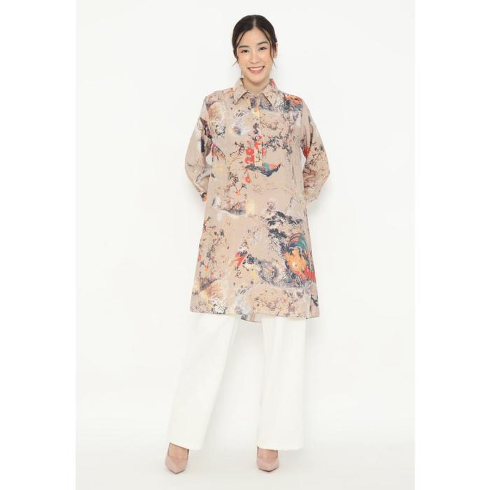 Tunik Motif Abtrak Dan Batik Warna Coklat Susu
