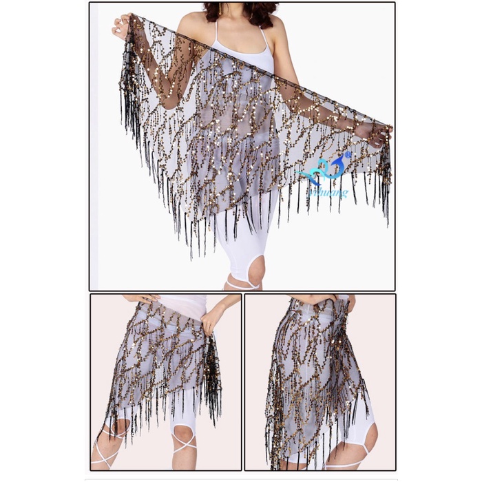 SELENDANG HIP SCARF SABUK BELLY DANCE PAYET TULLE RUMBAI TARI KOSTUM