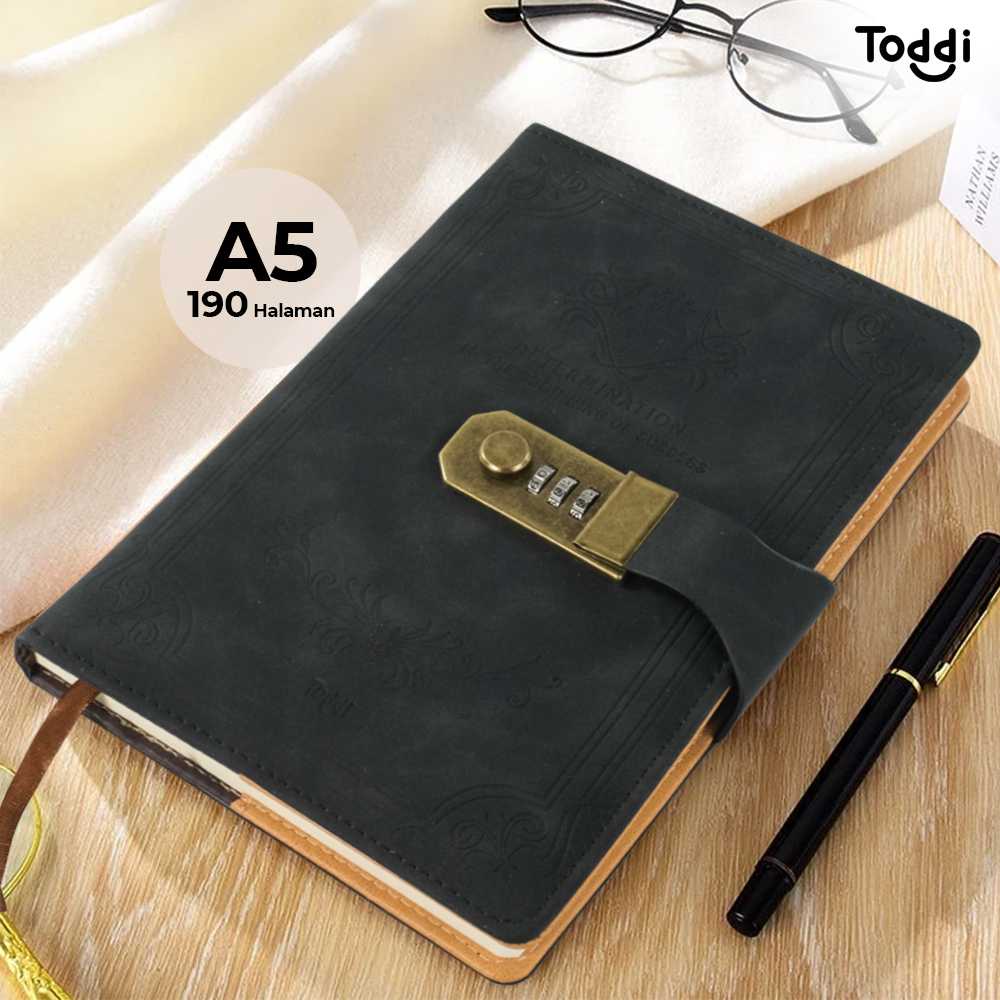 

Toddi Buku Catatan Harian Notebook Cover Kulit Kunci Password A5 Coklat