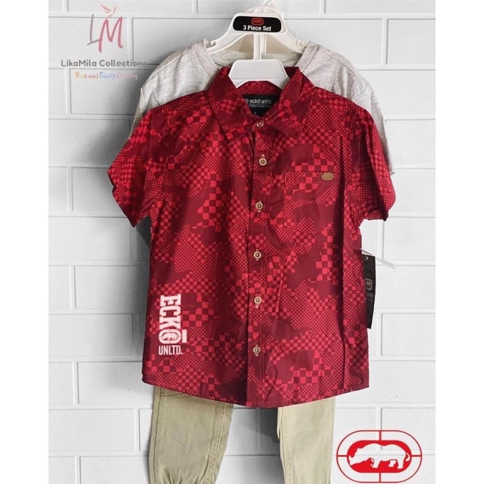 Ecko 3pcs set ( kemeja,kaos&jogger) 5y 8y 10y 12y