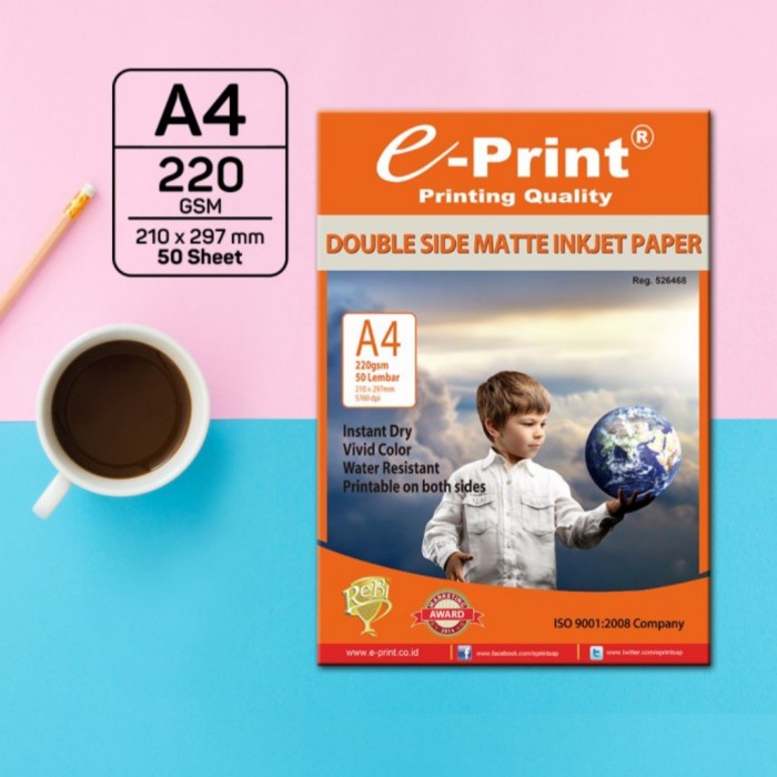 

pintar- Kertas Foto E-Print Matte / Doff Double Side A4 220gsm 50s