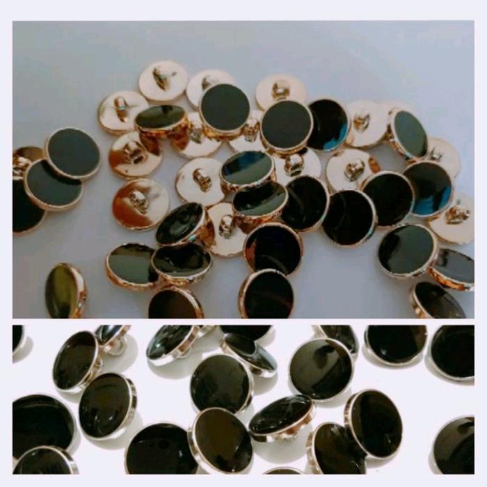 

100 pcs kancing mutiara hitam list gold silver / kancing Jamur kemeja gamis 11mm / 13mm / 15mm /