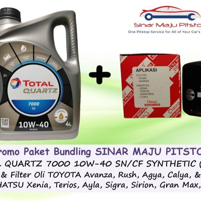READY STOK Paket Bundling Oli TOTAL QUARTZ 7000 10W-40 API SN/CF Original 4 Liter & Filter Mobil