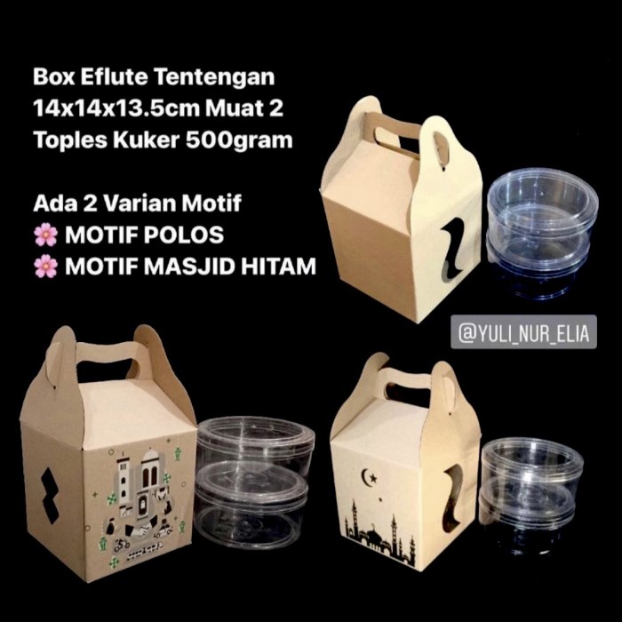 

party- Box Kuker Eflute isi 2 Toples 500gram POLOS TENTENGAN 14x14x13.5cm