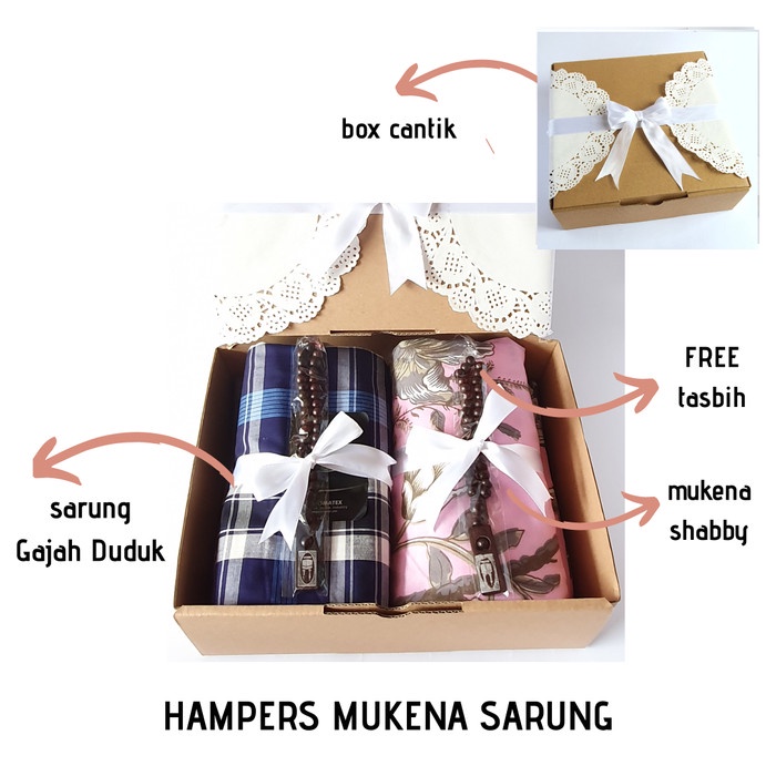 

party- HAMPERS KADO WEDDING MUKENA SARUNG FREE TASBIH&KARTU UCAPAN BOX COKLAT