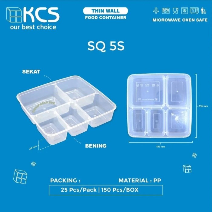 PREMIUM THINWALL SQUARE SEKAT 5 BENING KCS / THINWALL BENTO / LUNCH BOX