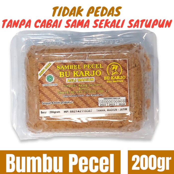 

ED803 Sambel Pecel Madiun Bu Karjo Bumbu Kacang Instan Rasa Tidak Pedas NEW