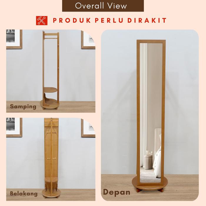 PREMIUM Toraya Cermin Full Body/ Cermin dengan Gantungan/ Lemari Kaca Putar/ Standing Mirror