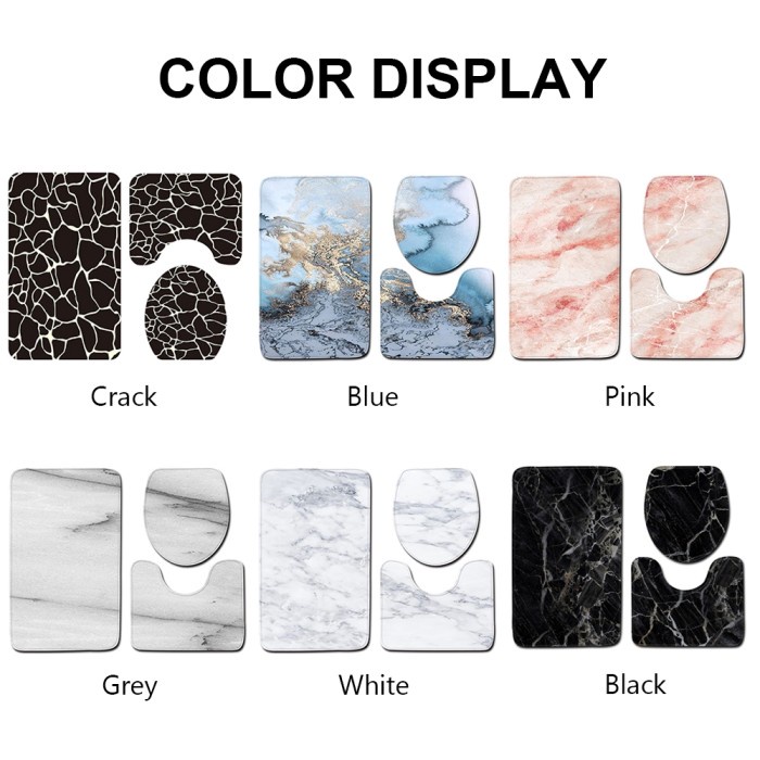 PREMIUM Set 3 Pcs Keset Motif Marmer Anti Slip Untuk Kamar Mandi