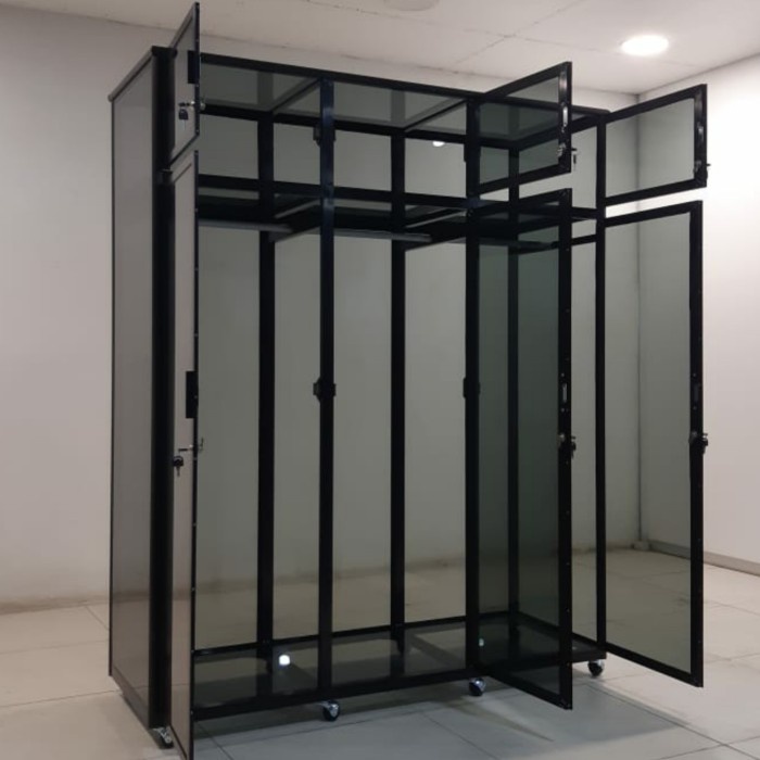 150X55X180 LEMARI RAK BAJU GANTUNG ALUMINIUM 20U COKLAT HANGER GAUN