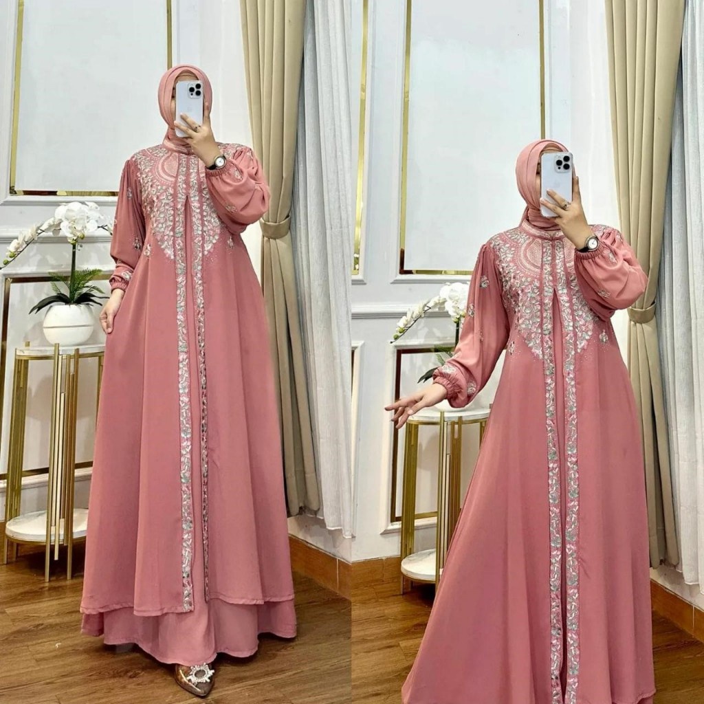 Gamis Wanita Dress Pesta Brukat Pernikahan Perempuan Dewasa Gaun Kekinian Muslimah Remaja Cewek Gams