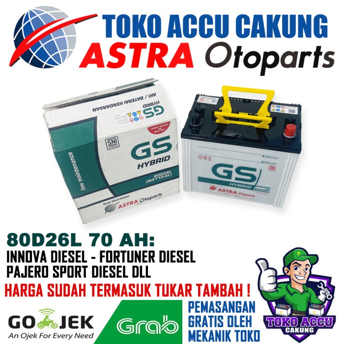 Best Seller 80D26L Gs Astra Hybrid 70 Ah Aki Mobil Innova Diesel Fortuner Diesel Pajero Sport (Tukar