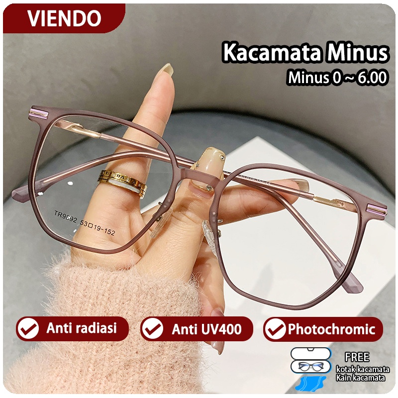 TrendyGaya- Viendo Kacamata Minus Photocromic Wanita Pria Frame 2 in 1 Korea Potocromic Besi Anti